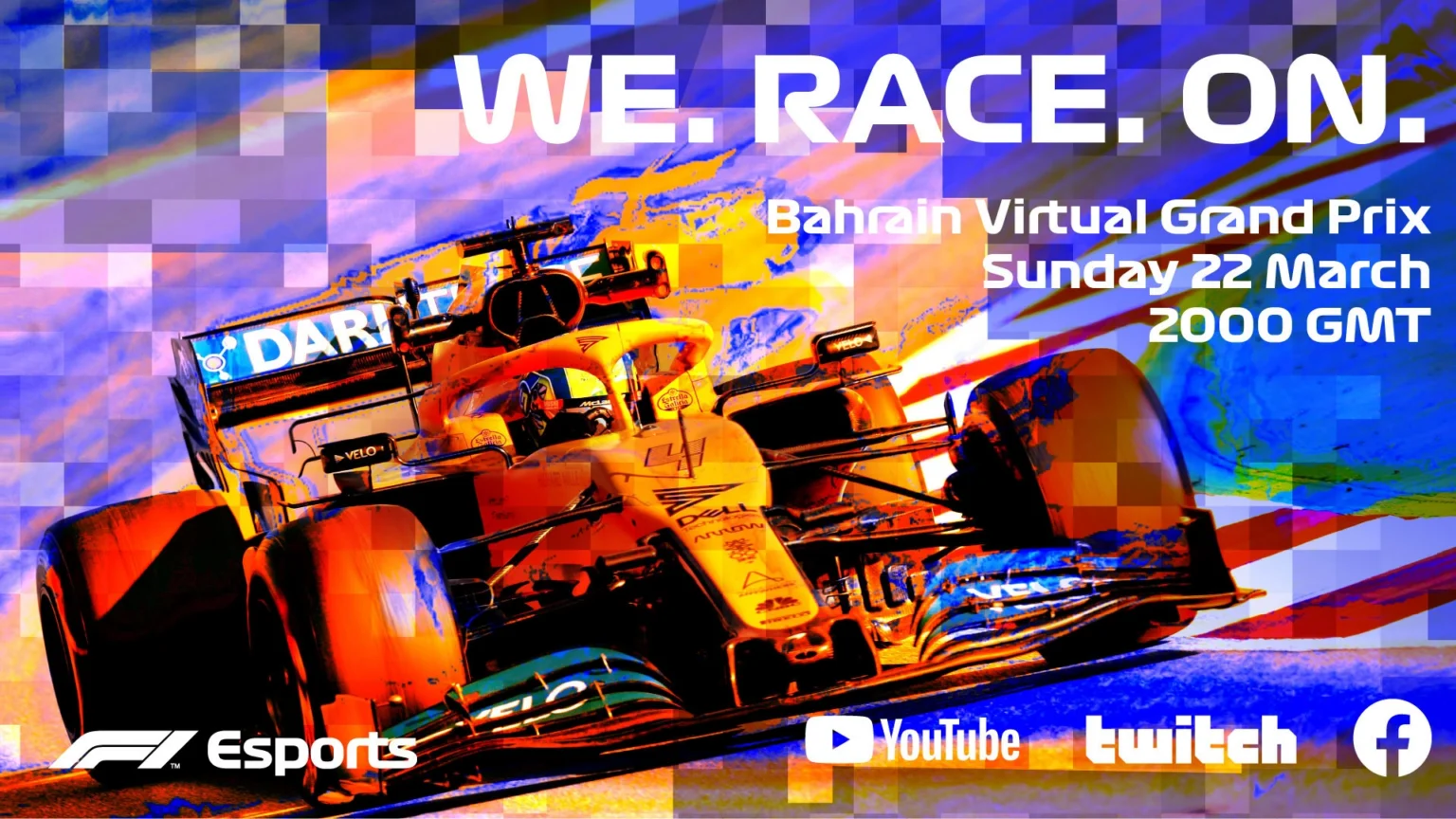 Offizielles Motiv zum Bahrain Virtual Grand Prix vom 22. März 2020 mit McLaren-Rennwagen - Bild: Formula 1
