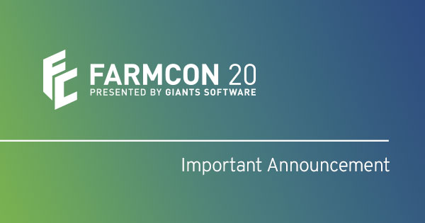 FarmCon-20-Grafik mit dem Hinweis Important Announcement - Bild: GIANTS Software