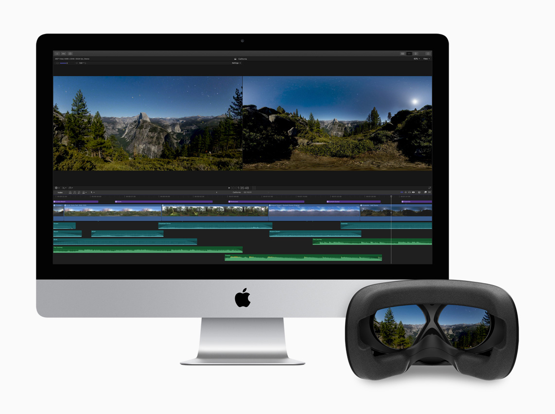 Offizielles Apple-Pressemotiv zur 360-Grad-Videobearbeitung mit Final Cut Pro X 10.4 im Dezember 2017 - Bild: Apple