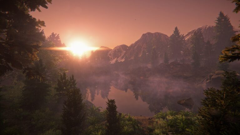 Offizieller Fishing-Planet-Screenshot mit Gewässer und Berglandschaft aus dem Entwicklerbericht von Juli 2019 - Bild: Fishing Planet LLC / Xbox Wire