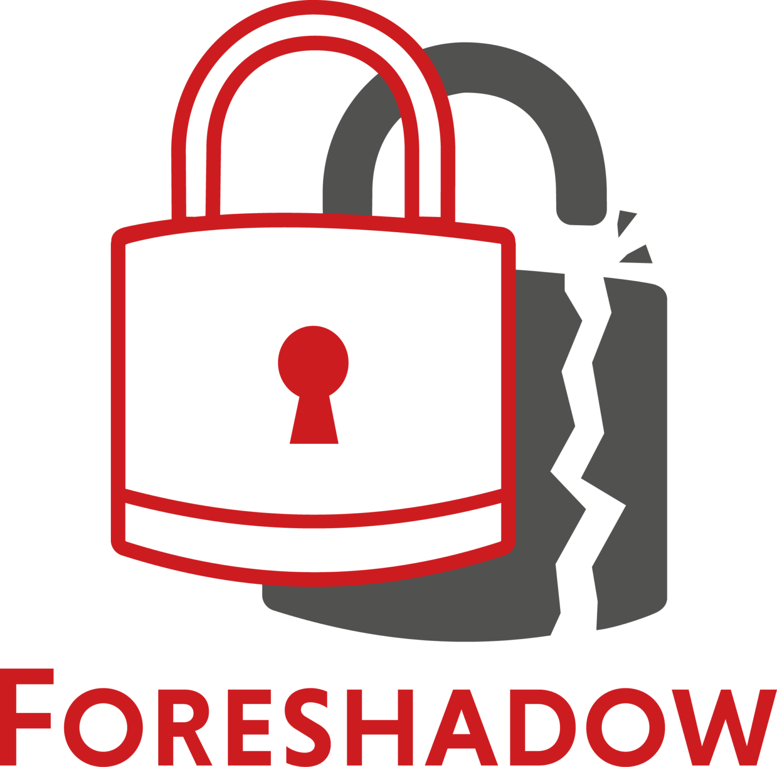 Offizielles Foreshadow-Forschungslogo mit rotem Vorhängeschloss und gebrochenem schwarzem Schatten, Symbolbild - Bild: Natascha Eibl / Foreshadow-Forschungsteam