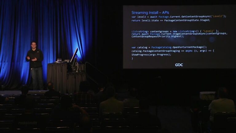 Eric Walston bei seinem GDC-Vortrag über UWP und Game Mode - Bild: Microsoft