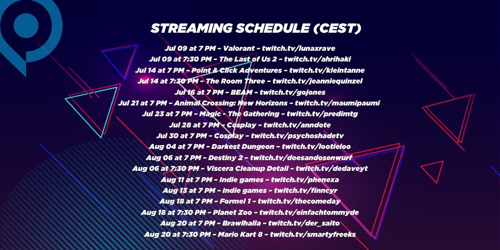 Offizieller Streaming-Zeitplan von SupportSmallStreamers mit Terminen im Juli und August 2020 - Bild: gamescom / Koelnmesse