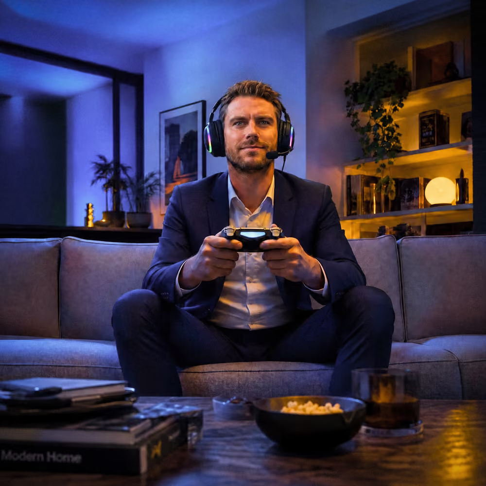 Symbolmotiv des Anbieters zum Gaming-Bildungsurlaub mit Controller und Headset - Bild: Dein Bildungsurlaub