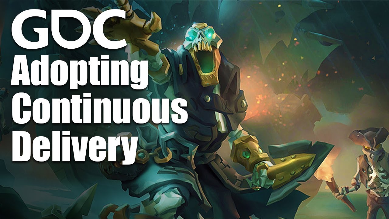 Offizielles GDC-Titelbild des Vortrags Adopting Continuous Delivery mit einem Sea-of-Thieves-Motiv - Bild: GDC