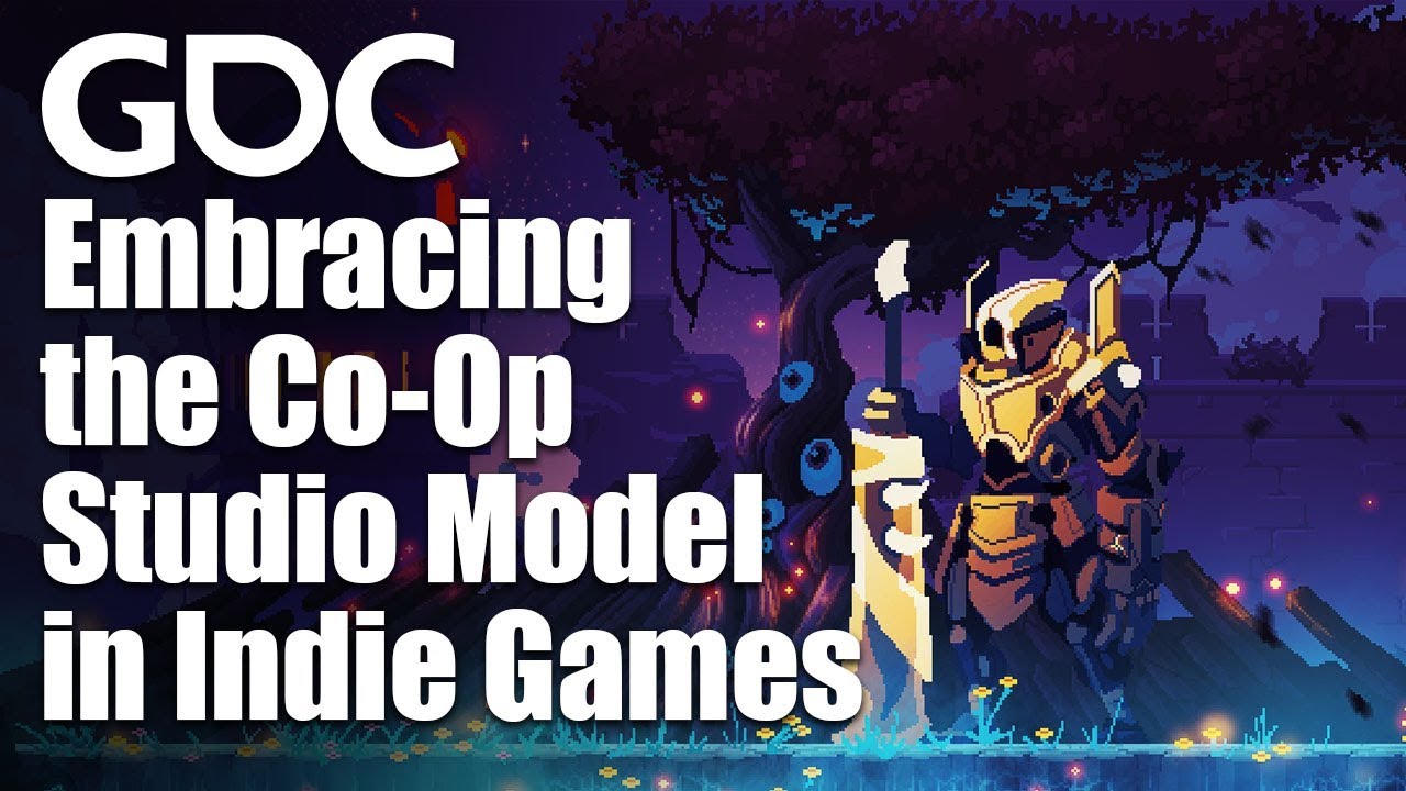 Offizielles GDC-Titelbild des Panels Embracing the Co-Op Studio Model in Indie Games mit illustriertem Spielmotiv - Bild: GDC