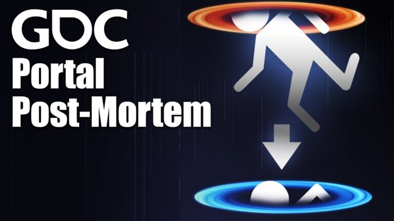 Offizielles GDC-Titelbild zum Portal-Post-Mortem mit stilisiertem Portalsprung - Bild: GDC / Valve