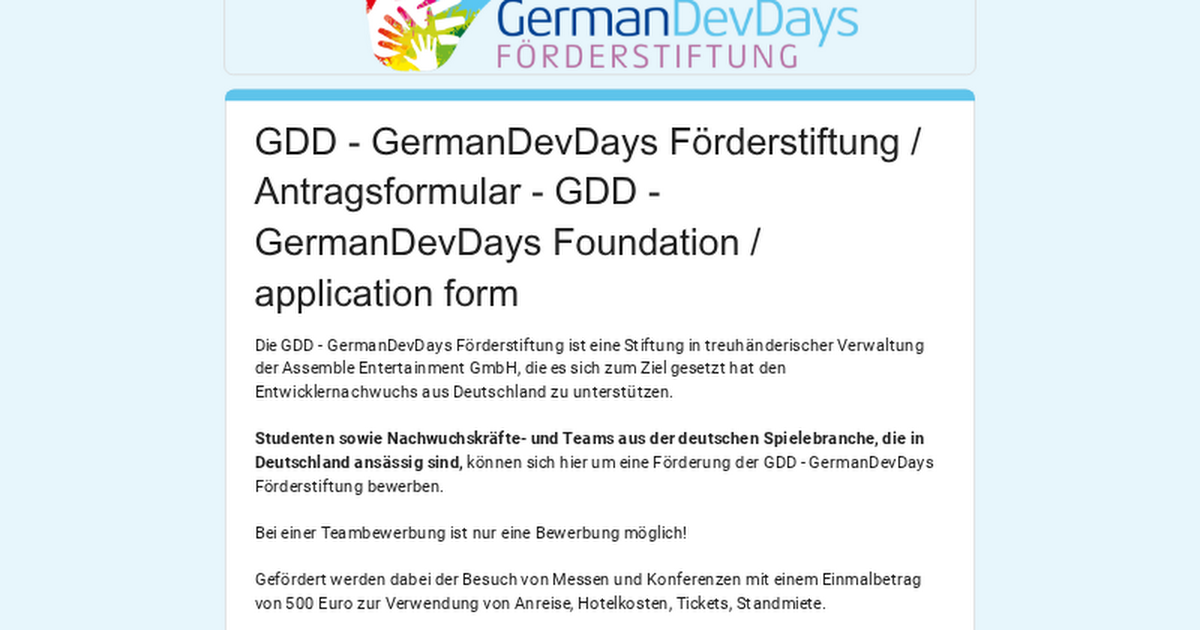 Antragsformular der GDD-Förderstiftung - Bild: GDD-Förderstiftung