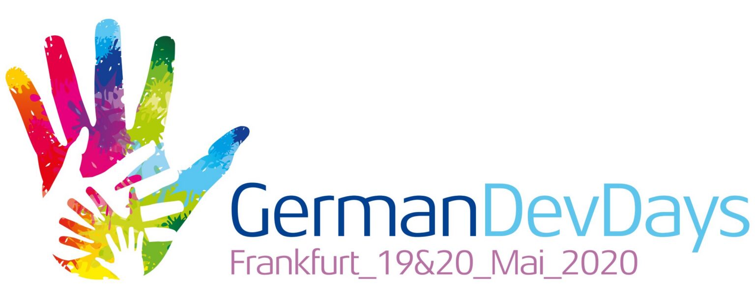 Offizielles Ankündigungsmotiv der German Dev Days mit dem für 2020 geplanten Frankfurter Termin und bunten Händen - Bild: German Dev Days
