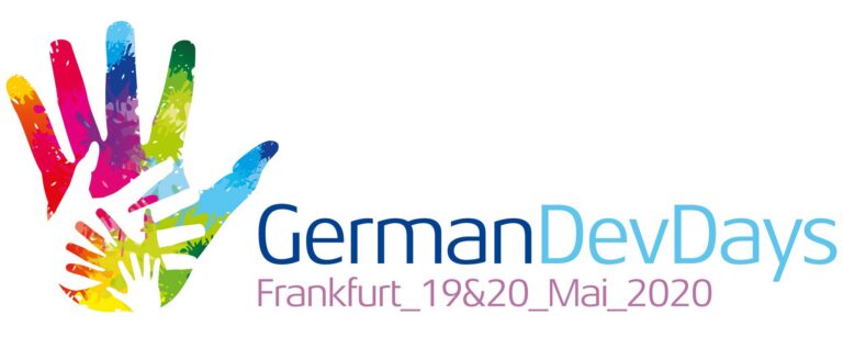 Offizielles Ankündigungsmotiv der German Dev Days mit dem für 2020 geplanten Frankfurter Termin und bunten Händen - Bild: German Dev Days