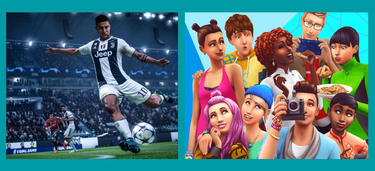 Offizielles Motiv mit FIFA und Die Sims zur Datenträger-Dekadenrangliste von 2020 - Bild: game / Electronic Arts