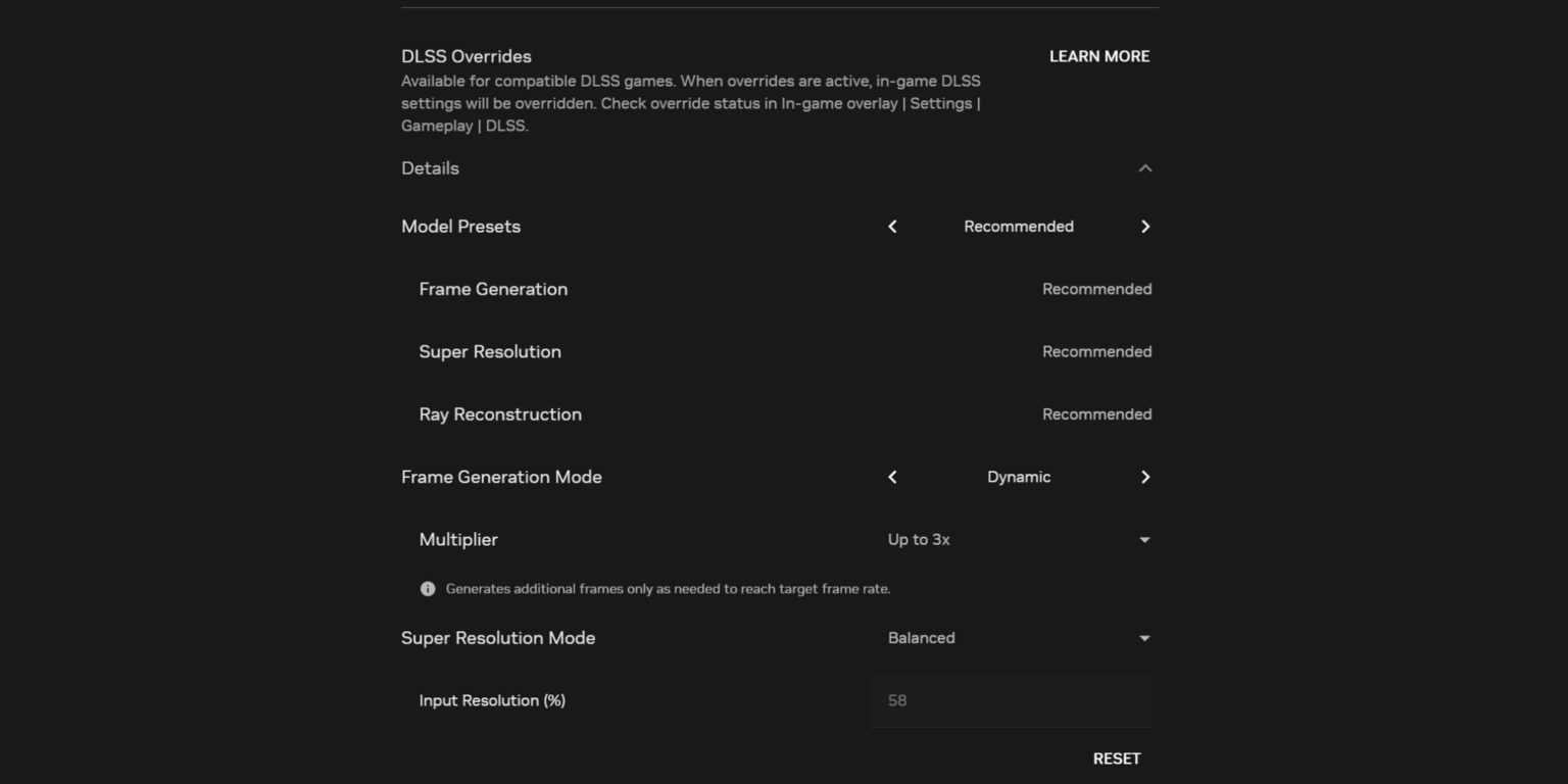 GeForce-NOW-Einstellungen für DLSS-Overrides und dynamische Frame Generation - Bild: NVIDIA