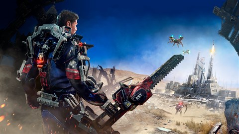 The Surge mit Exoskelett und Industrieanlage, offizielles Produktmotiv zur damaligen Rabattliste - Bild: Focus / Xbox Store