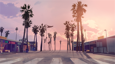 Offizielles Grand-Theft-Auto-V-Motiv mit Palmen und Strandpromenade, Illustration zur historischen Rabattliste - Bild: Rockstar Games / Xbox Store