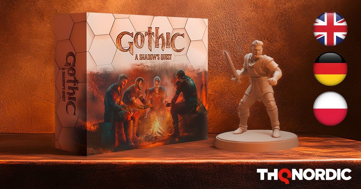 Gothic: A Shadow's Quest mit Spielschachtel und Miniatur - Bild: THQ Nordic / Gamefound