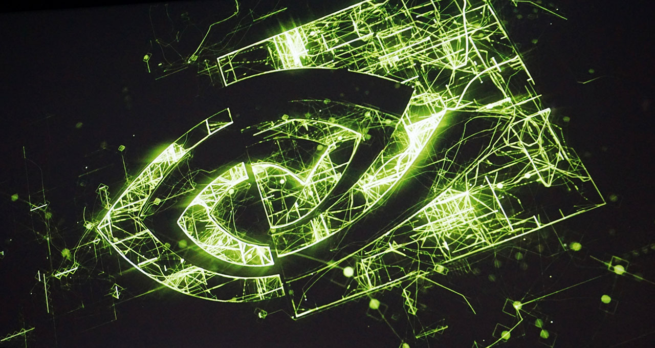 Nvidia-Logo aus grünen Linien auf schwarzem Hintergrund, offizielles Symbolmotiv - Bild: NVIDIA