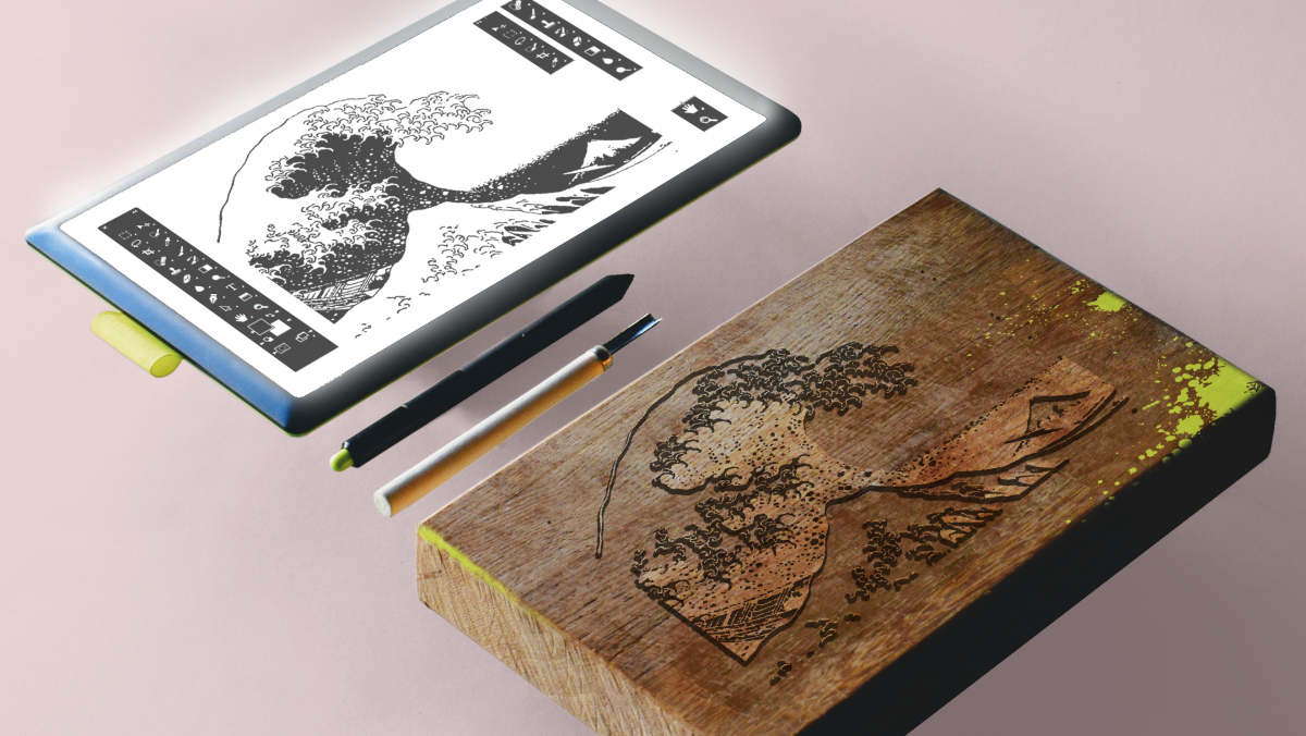 Illustration der William Morris Gallery zu Haiku Adventure mit Holzschnittblock und digitaler Zeichnung - Bild: William Morris Gallery