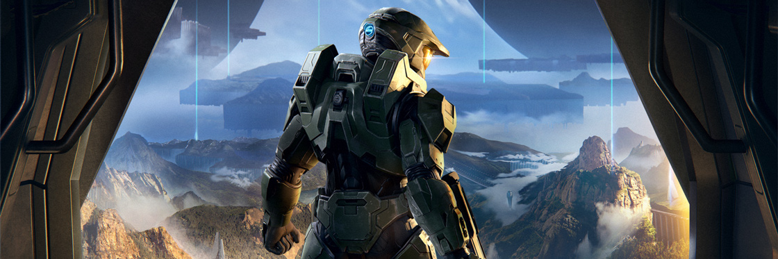 Master Chief vor einer Landschaft aus Halo Infinite, offizielles E3-2019-Motiv - Bild: 343 Industries