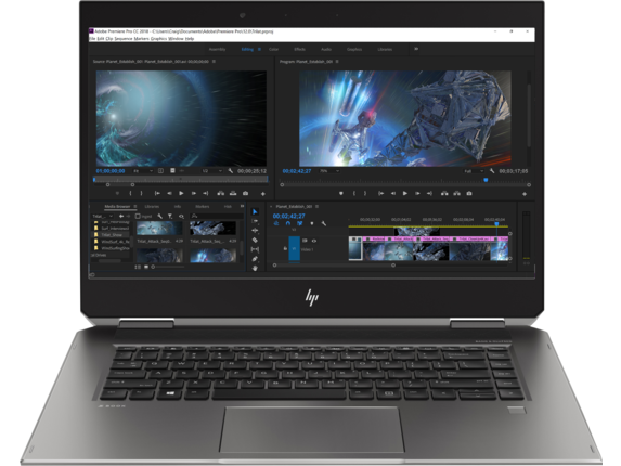 HP ZBook Studio x360 G5 in Notebook-Stellung mit einer Schnittanwendung auf dem Display - Bild: HP