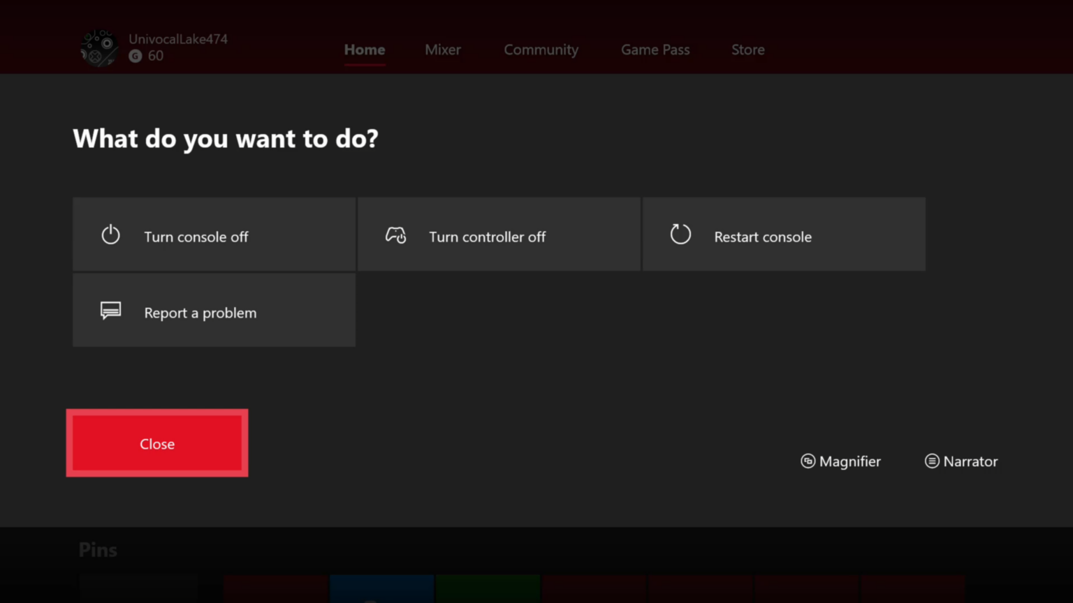 Xbox-One-Powermenü, Screenshot aus der Insider-Ankündigung von 2019 - Bild: Microsoft