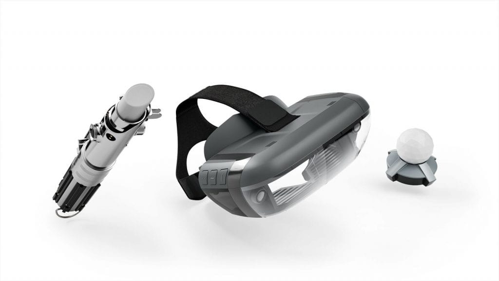 Lenovo Mirage AR-Headset, Lichtschwert-Controller und Tracking-Beacon, offizielles Produktfoto - Bild: Lenovo