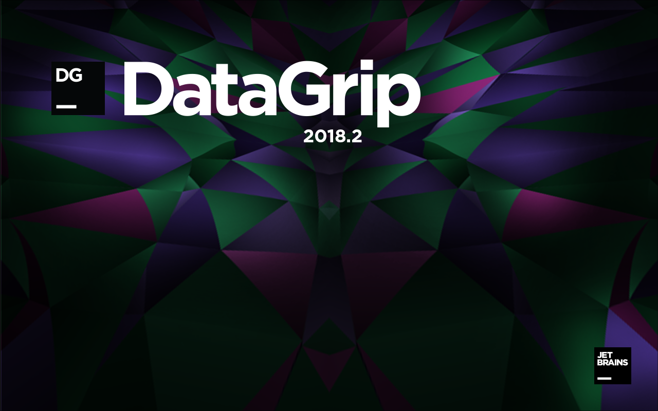 Offizielles Startmotiv von DataGrip 2018.2 mit Versionsnummer und JetBrains-Logo - Bild: JetBrains