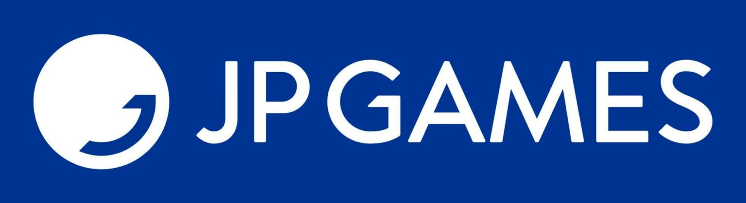 Weißer JP-Games-Schriftzug mit rundem Logo auf blauem Hintergrund aus der Gründungsankündigung - Bild: JP Games