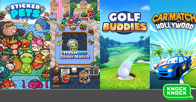 Knock-Knock-Spieleportfolio mit Sticker Pets, Golf Buddies und Car Match Hollywood aus der Finanzierungsmitteilung von 2019 - Bild: Knock Knock