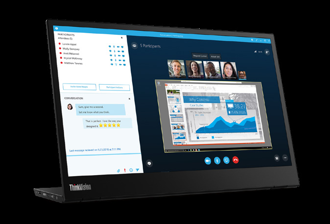 ThinkVision M14 mit dargestellter Videokonferenz und Präsentation - Bild: Lenovo