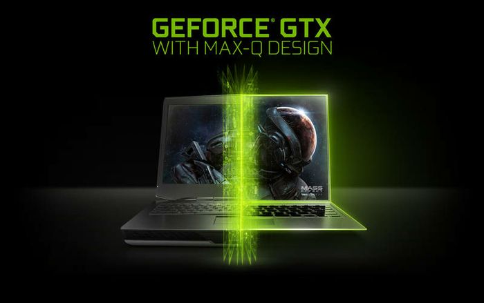 Offizielles NVIDIA-Motiv zur Max-Q-Ankündigung 2017 mit Gaming-Notebook und GeForce-GTX-Schriftzug - Bild: NVIDIA