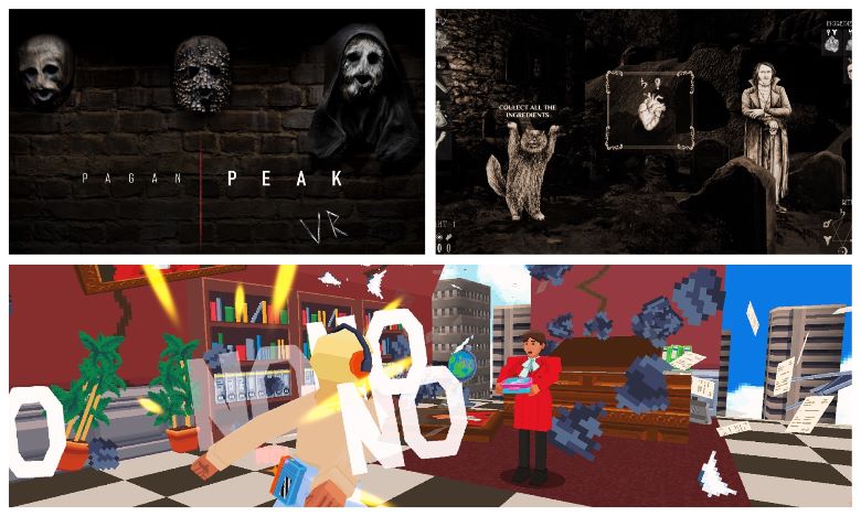 Offizielle Fördercollage mit Pagan Peak VR, October Night und Say No! More - Bild: Medienboard Berlin-Brandenburg