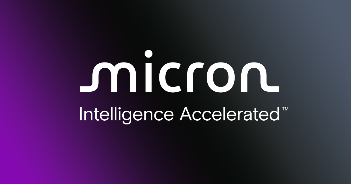 Heutiges Micron-Markenmotiv mit weißem Schriftzug auf dunklem Verlauf, Symbolbild zum historischen GDDR6-Produktionsplan, keine Aufnahme eines Bausteins von 2017 - Bild: Micron Technology