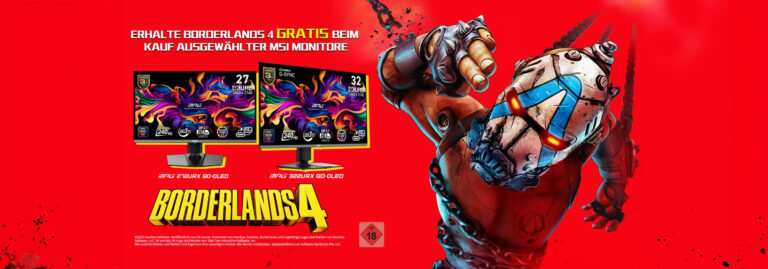 Offizielles Aktionsmotiv zum MSI-Monitor-Bundle mit Borderlands 4 im September 2025 - Bild: MSI / 2K / Gearbox Software