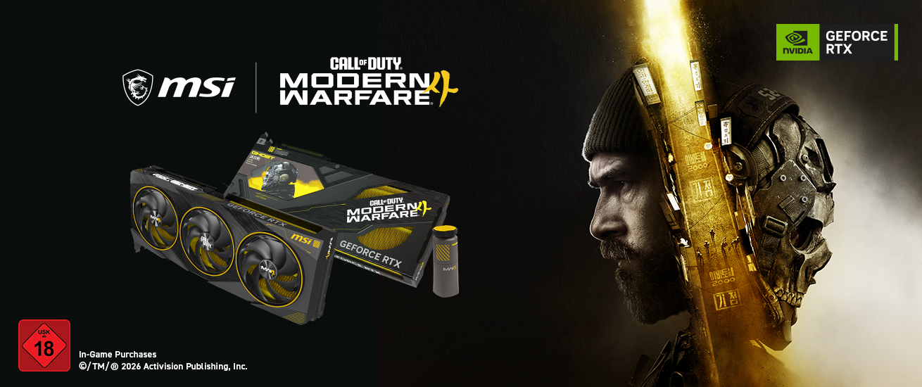 Offizielles Motiv zur MSI GeForce RTX 5080 COD MW4 Edition OC mit gelbem Kühler - Bild: MSI