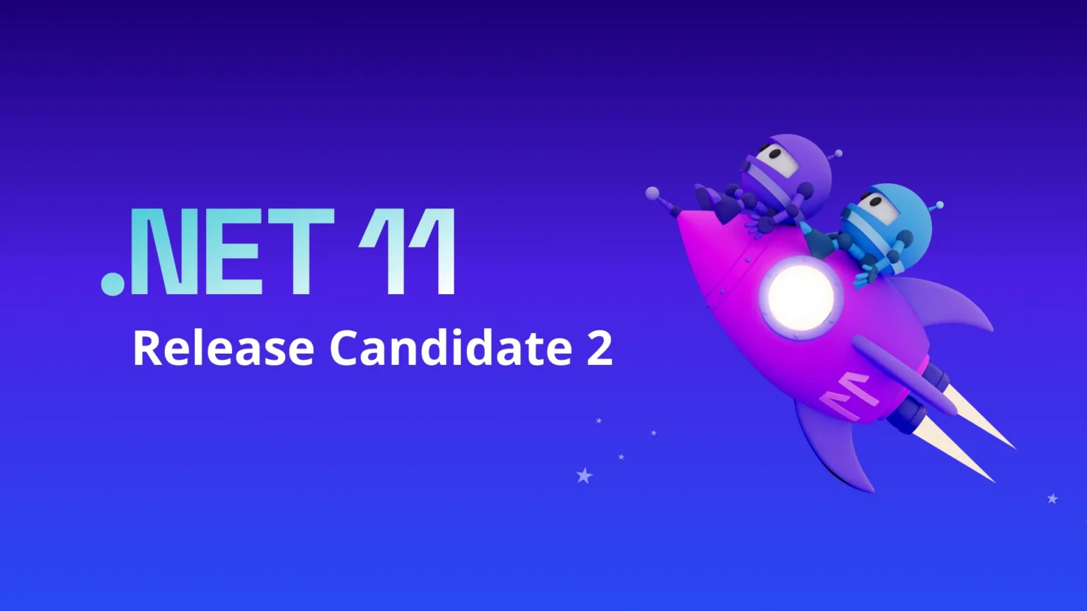 Offizielles .NET-11-RC2-Motiv mit Rakete und zwei Maskottchen - Bild: Microsoft / .NET Blog