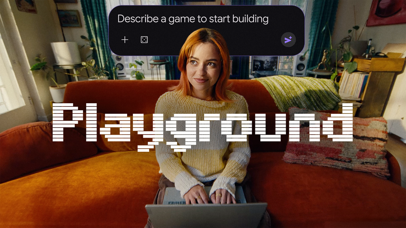 Google-Playground-Werbemotiv mit einer Nutzerin am Laptop - Bild: Google