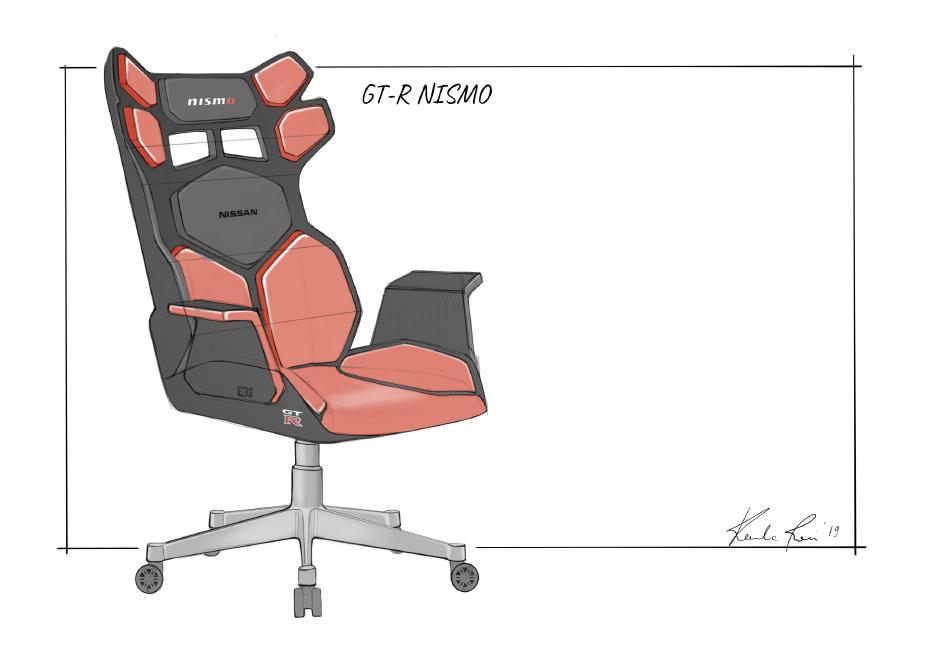 Offizielle Designzeichnung von Nissans GT-R-NISMO-Gaming-Stuhl-Konzept aus dem Jahr 2019 - Bild: Nissan