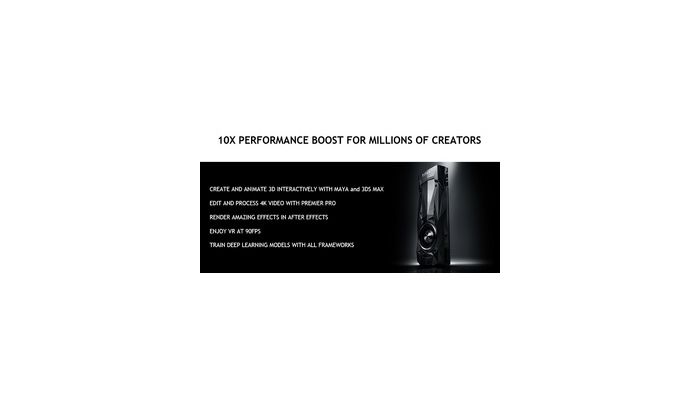 NVIDIA-Pressegrafik zur SIGGRAPH 2017 mit Grafikkarte und Hersteller-Werbeaussage zur Leistung, kein unabhängiger Benchmark - Bild: NVIDIA