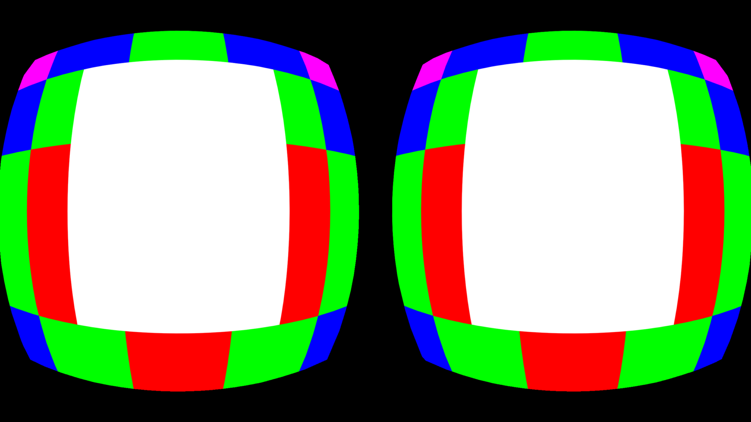Offizielle Oculus-Grafik zur festen Auflösungsverteilung der Augen-Texturen, Weiß für volle und Farben für reduzierte Auflösung - Bild: Oculus