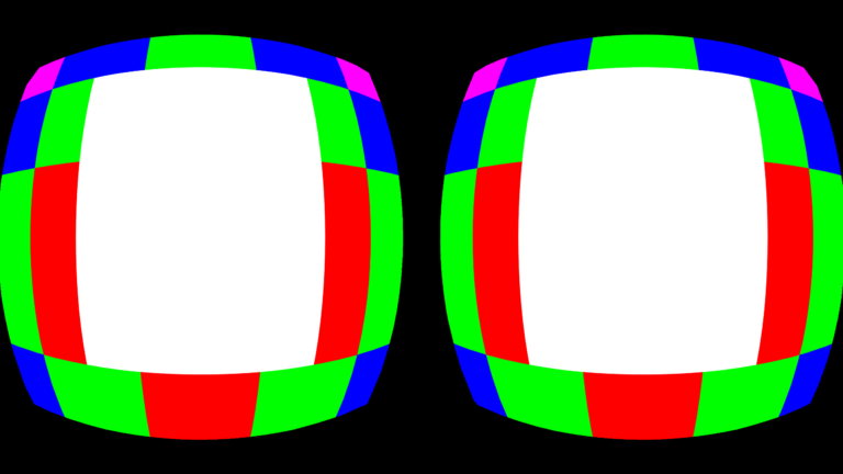 Offizielle Oculus-Grafik zur festen Auflösungsverteilung der Augen-Texturen, Weiß für volle und Farben für reduzierte Auflösung - Bild: Oculus