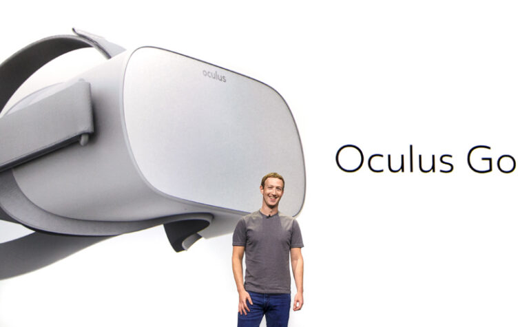 Mark Zuckerberg vor dem Oculus-Go-Produktmotiv bei der Vorstellung 2017 - Bild: Oculus / Facebook