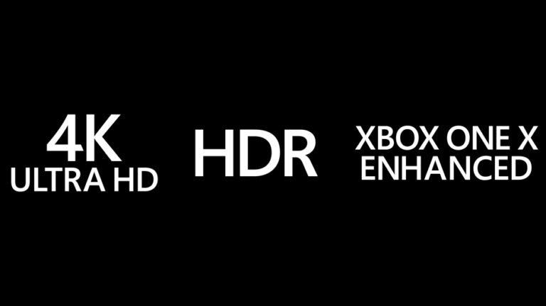 Offizielles Microsoft-Motiv von 2017 mit den getrennten Kennzeichnungen 4K Ultra HD, HDR und Xbox One X Enhanced - Bild: Microsoft / Xbox