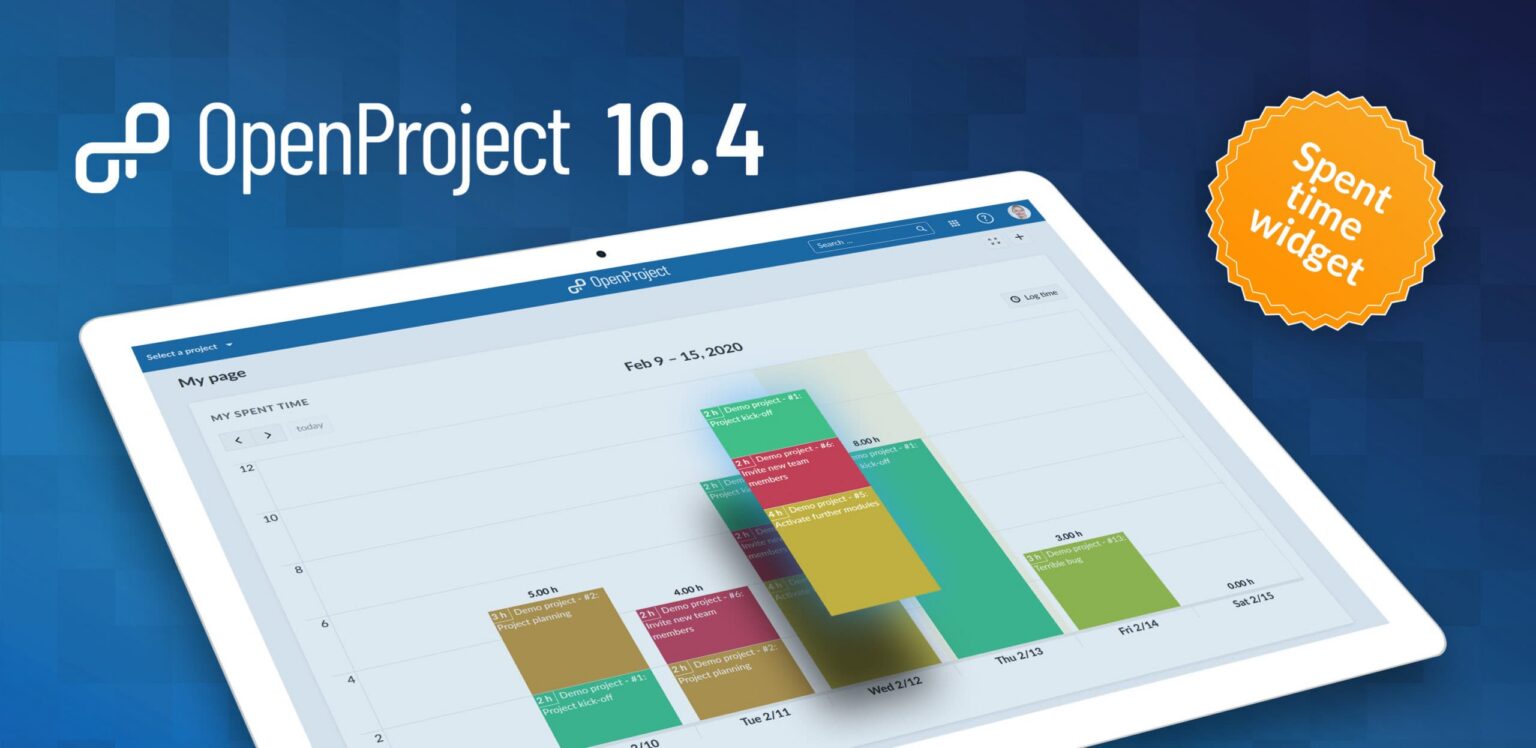 Offizielles Release-Motiv von OpenProject 10.4 mit Wochenansicht des Zeiterfassungs-Widgets - Bild: OpenProject
