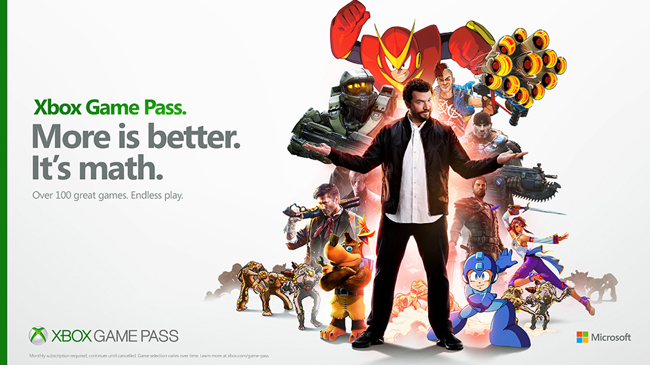 Offizielles Xbox-Game-Pass-Werbemotiv von 2017 mit Figuren verschiedener Spiele - Bild: Microsoft / Xbox