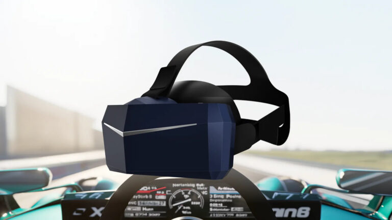 Pimax 5K Plus vor einer virtuellen Rennszene, spätere Herstellerillustration - Bild: Pimax