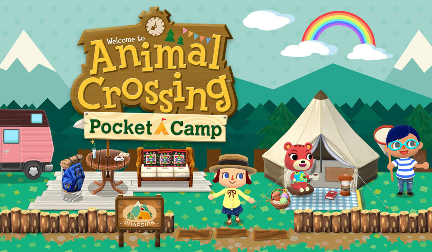 Animal-Crossing-Pocket-Camp-Motiv mit Campingplatz und Spielfiguren aus der ursprünglichen Marktanalyse von 2018 - Bild: Nintendo / Sensor Tower