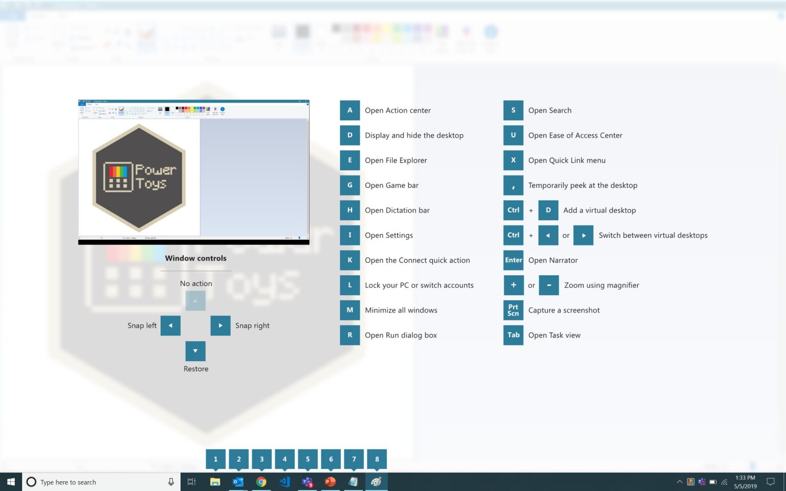 Überlagerung der PowerToys 0.11.0 mit Windows-Tasten-Tastenkürzeln unter Windows 10 - Bild: Microsoft, GitHub-Repository PowerToys