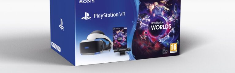 Offizielles Produktmotiv des PlayStation VR Starter Packs mit Headset, Kamera und VR Worlds - Bild: Sony Interactive Entertainment