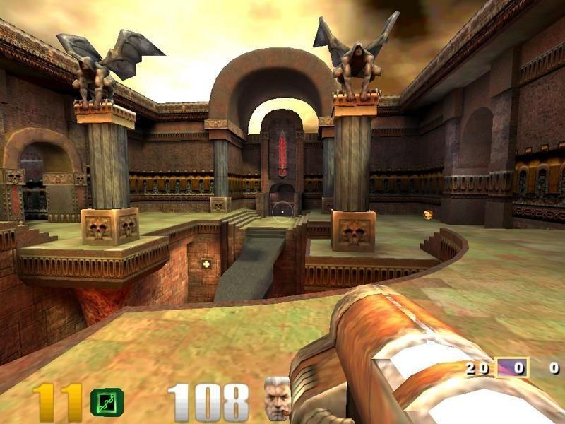 Offizieller Screenshot einer Arena in Quake III Arena, nachträglich ergänztes Bild - Bild: id Software / Bethesda Softworks, via Steam