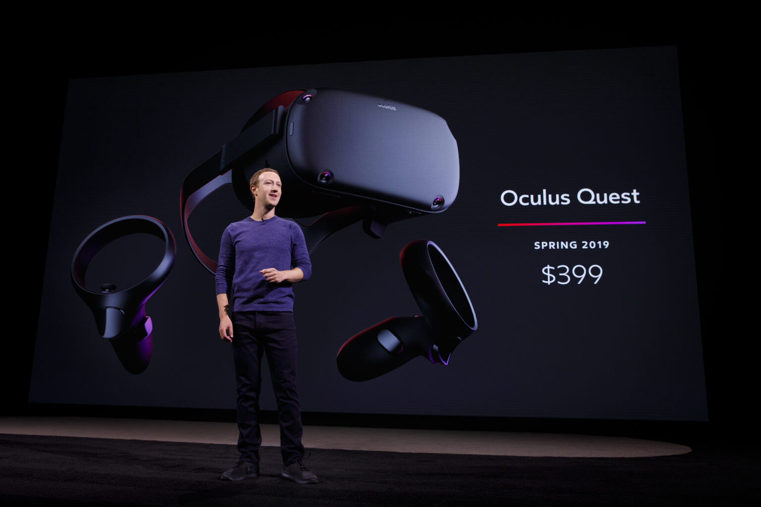 Mark Zuckerberg bei der Vorstellung der ersten Oculus Quest auf der Oculus Connect 2018 - Bild: Oculus / Facebook